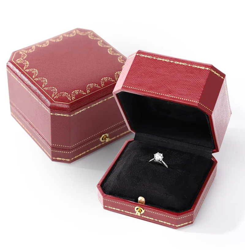 Red Octagonal Leather Ring Box