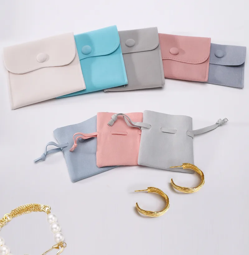 Microfiber Envelope Button Closure Jewelry Pouch