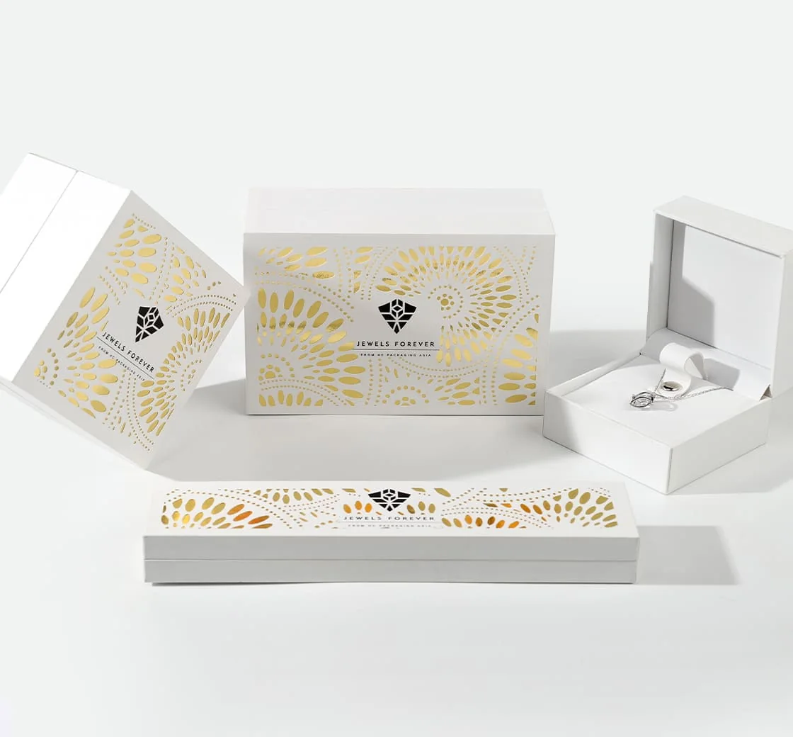 Coordinated jewelry box and gift packaging examples