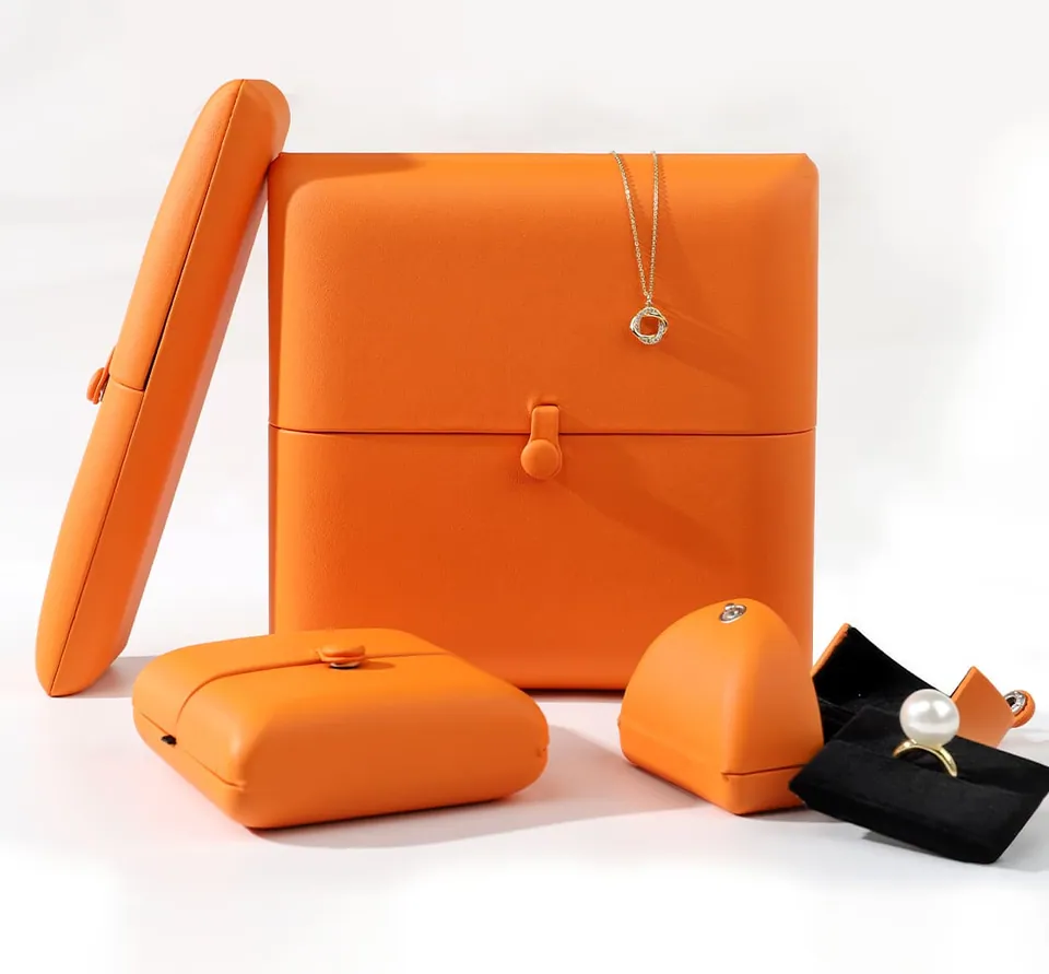 Orange Leather Jewelry Box — product view 1