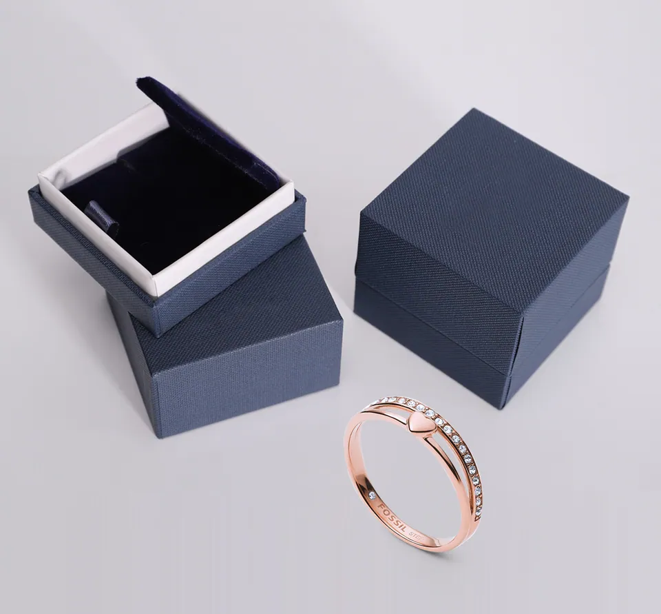 Texture Blue Custom Jewelry Ring Box — product view 1