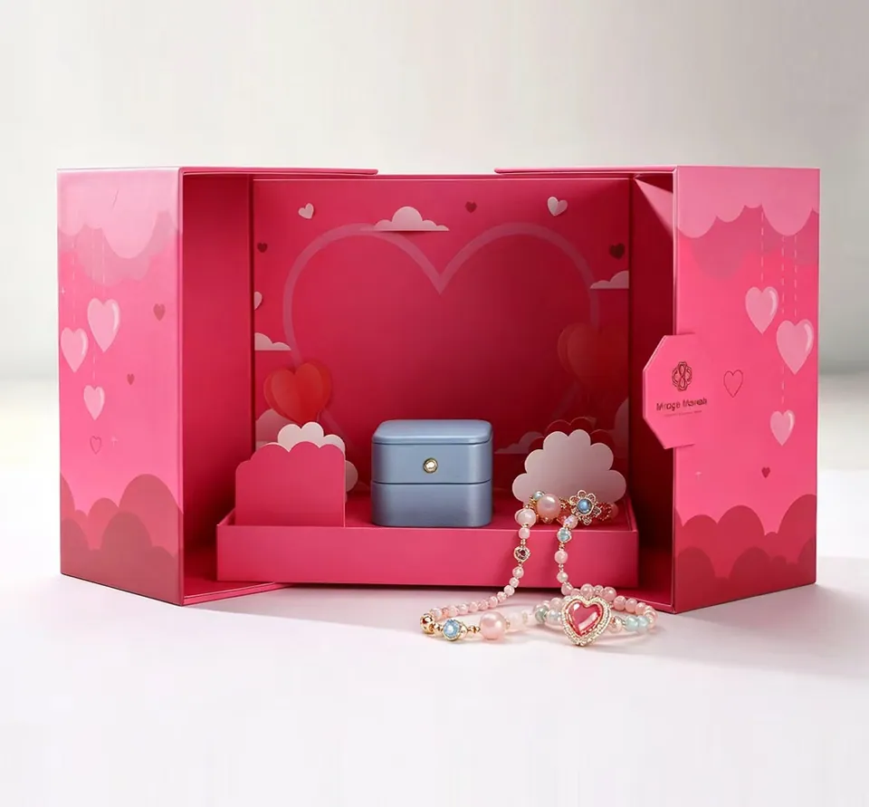 Romantic Pink Heart Double-Door Jewelry Gift Box | Valentine's Luxury Display Packaging Box — product view 1