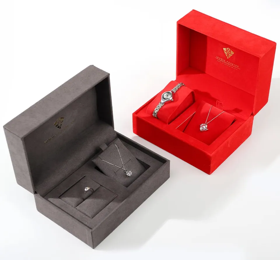 Gray+Red Velvet Watch Box — product view 1