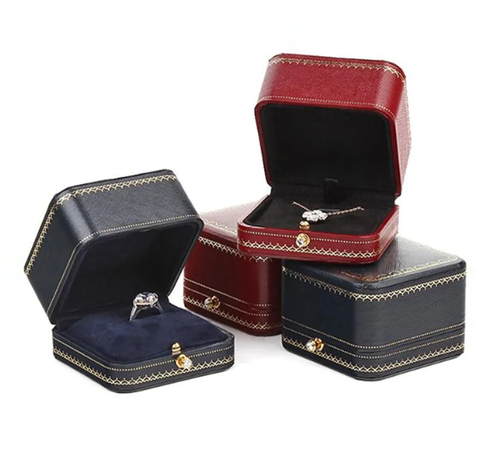 Red Octagonal Leather Ring Box — product view 1